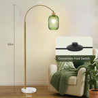 COTTHOS Floor Lamp for Living Room, Modern Gold Lamp with Ribbed Glass Lampshade Marble Base, 68” Glass Tall Lamp with Remote Control and Pedal Switch for Bedroom (6000K LED Bulb Included)
