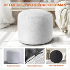 Pouf Ottoman Foot Rest, Comfortable & Soft, Round Footstool for Living Room, Bedroom, Office, Room Decoration, Corduroy Foot Stool Pouf with Odorless & Anti-Clump Filling, Large Grey