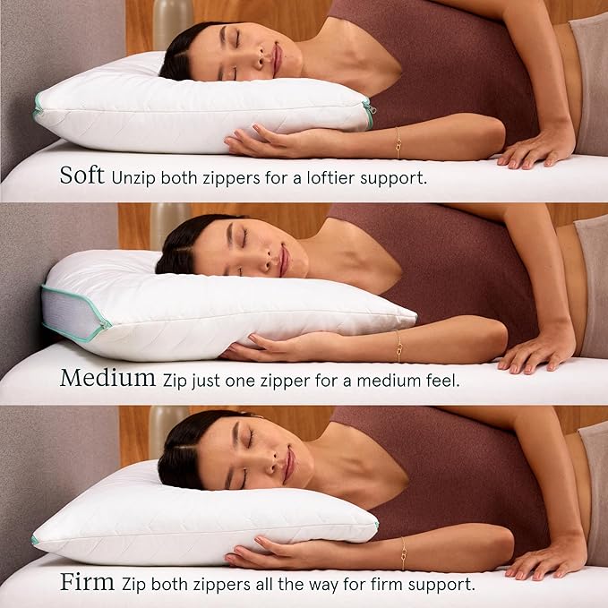 Tuft & Needle Zip Comfort Pillow – Queen Size – Adjustable Soft, Medium, or Firm Feel, Foam and Fiber Blend Fill with 100% Cotton Sateen Cover, Breathable & Supportive