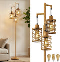 Oneach 70" Industrial Floor Lamp, Stepless Dimmable Standing Lamp with 3 Bulbs, Farmhouse Corner Standing Tree Lamp for Living Room, Tall Lamps for Bedroom, Office, Study Room, Dining Room, Wood Grain
