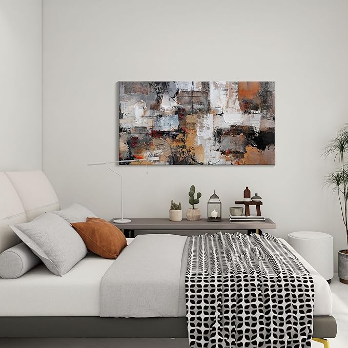 Pogusmavi Abstract Canvas Wall Art, Modern Minimalist Painting, Brown Room Decor, Framed Wall Art for Living Room, Bedroom, Office, 20x40IN