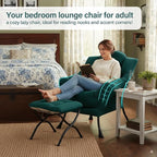 Lazy Chair with Ottoman, Modern Accent Chair with Lumbar Pillow, Velvet Dark Green Sofa, Lounge Chairs with Folding Footrest, Oversized Supportive Chairs for Bedroom, Reading