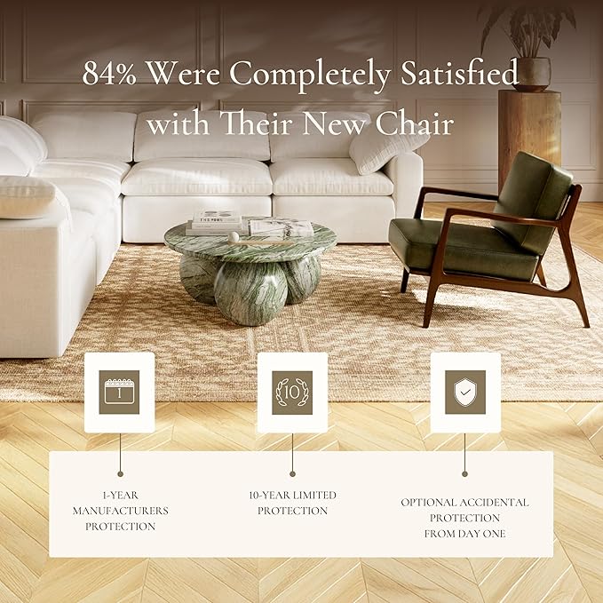 Poly & Bark Verity Leather Accent Chair – Armchair with Walnut Wood Frame – Fashion-Forward Lounge Seating for Living Room – Upholstered in Olivine Green Leather for Modern Style