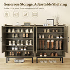 Yaheetech Shoe Storage Cabinet with Doors, Farmhouse Shoe Cabinet with 2 Adjustable Shelves and 4 Side Hooks, Wooden Shoe Rack Organizer Cabinet for Entryway, Foyer, Hallway, Washed Gray