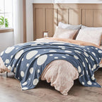CozeCube Super Soft Fullfy Microfiber Reversible Knitted Blankets, Warm Cozy Fuzzy Plush Throw, Dusty Blue and White Polka Dot Throw Blanket for Couch Bed Sofa, 60" x 80"