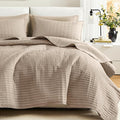 Comfort Spaces Kienna Quilt Set- Double Sided Stitching Design Summer Blanket, Lightweight, Soft, All Season Bedding Layer, Matching Sham, Taupe, Coverlet King (104"x90") 3 Piece