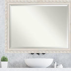 Amanti Art White Wall Mirror 36x46 Opera Off White Rectangle Bathroom Mirror for Wall Decor Living Room, X-Large Traditional Wood Frame, Hangs Horizonally and Vertically, Bathroom Decor, Beveled Edge