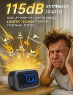 Super Loud Alarm Clock: 115dB Dual Alarms and 6 Alarm Sounds for Heavy Sleepers - Adult Shift Workers in Bedroom or Daily Wake-Up Use - Blue Digits