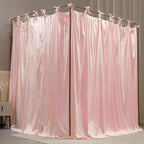 4 Corners Post Princess Curtain Bed Canopy Double Layer Cozy Mosquito Net Mesh and Cloth for Girls Adults Bedroom Decoration (Double-Beigepink/White, 59" W*82" L*82"*H/(Queen))