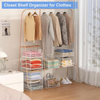 4-Tier Stackable Closet Organizers and Storage Shelves, Foldable & Mutifunctional Clothes Storage Basket Sweater Organizer Bins Container for Wardrobe Bathroom, White (Patent Pending)