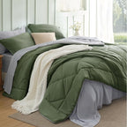 Bedsure King Size Comforter Set - 7 Pieces Reversible Olive Green Bedding, King Size Bed Set for All Seasons, Bed in a Bag with Down Alternative Comforter, Sheets, Pillowcases & Shams