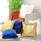 Pack of 6 Decorative Velvet Throw Pillow Covers Solid Square Soft Pillowcase Set Cushion Cases for Sofa Couch Bed Car Christmas Fall Home Decor 18 x 18 inch(Blue White Gold)