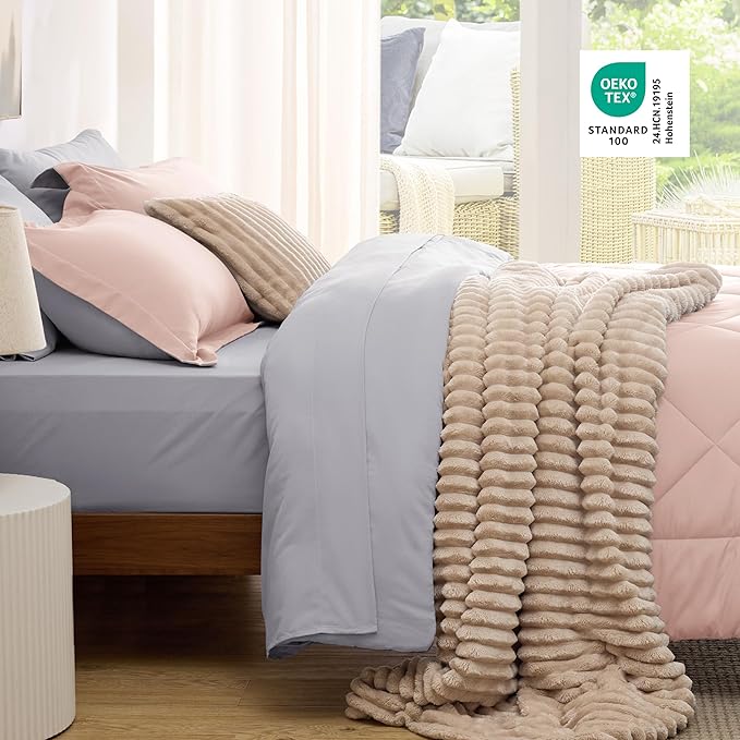 Bedsure Twin Comforter Set - 5 Pieces Reversible Blush Pink Bedding, Twin Size Bed Set for All Seasons, Bed in a Bag with Down Alternative Comforter, Sheets, Pillowcase & Sham