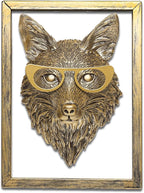Animal Heads Wall Decor (Includes Metal Frame) Resin Animals Sculptures Head Wall Hanging Decoration Gold vintage Wall Sculpture for Living Room Bedroom Office(Fox)
