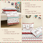 Exclusivo Mezcla Reversible Christmas Quilts King Size, Red Bedspread Lightweight Coverlet Winter Quilt Bedding Set with Printed Striped Flowers Reindeer Pattern (1 Quilt, 2 Pillow Shams)
