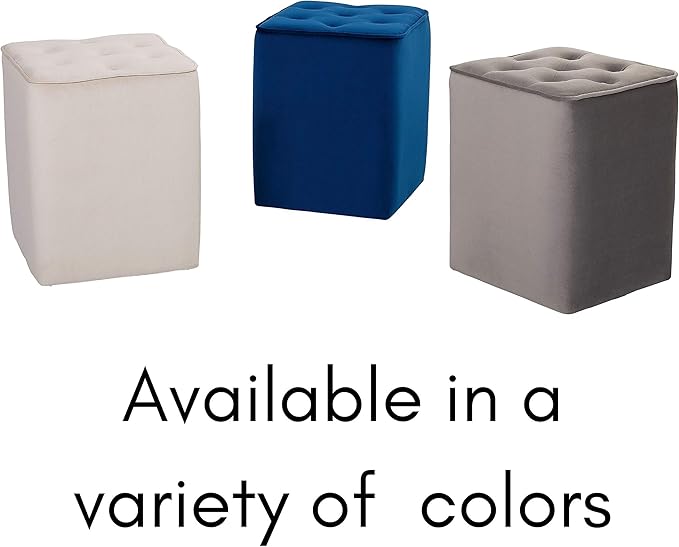 BIRDROCK HOME Tufted Navy Velvet Ottoman Foot Stool - Square - Soft Compact Padded Stool - Great for The Living Room, Bedroom and Kids Room - Upholstered Small Furniture