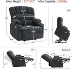 MCombo Oversized Power Lift Recliner Chair for Elderly, Lift Chair with Heat and Massage, Lift Recliner for Big and Tall, Cup Holders, USB & Type C Ports, Fabric R7092 (Dark Grey, Oversize)