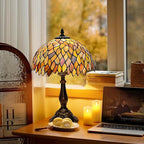 Tiffany Style Table Lamp Vintage Stained Glass Desk Lamp Mable Gradient Green Wisteria Bedside Reading Light Decor Bedroom Living Room Home Office D12 xH18