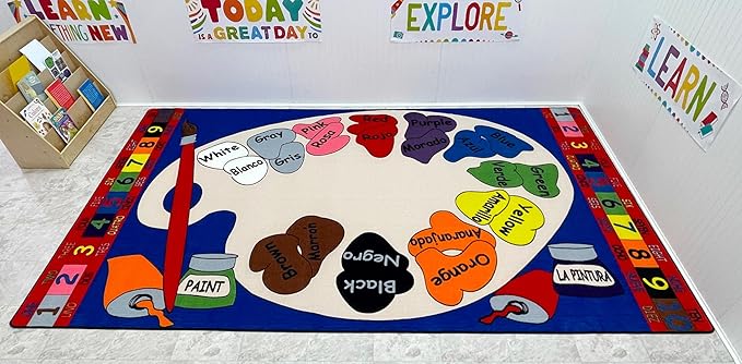 KIDCARPET.COM Paint Palette Rectangle Classroom Rug | Bordered Area Rug for Preschool Daycare Learning, 7'6" x 12'