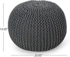 Nahunta Knitted Round Pouf - Cotton - Gray