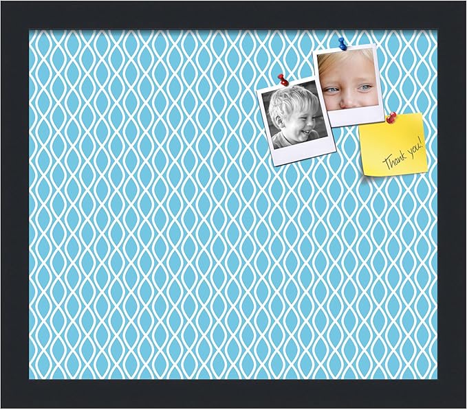 PinPix 14x12 inch Cork Bulletin Board. This Decorative Framed Pin Board Comes with Sky Blue Waves Design and a Satin Black Frame. Ideal for Home Office Decor (PinPix-245)