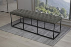 HomePop Upholstered Button Tufted Decorative Bench with Metal Base, Gray Faux Leather