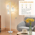 【Upgraded】72" Tall Dimmable Floor Lamp, Modern Standing Lamp with Elegant Metal Cage, Industrial Tree Floor Lamps for Living Room, Bedroom, Study Room, Office (3 x 800LM LED Bulbs Included) - Silver