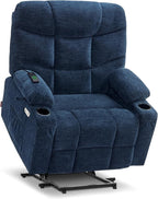 MCombo Oversized Power Lift Recliner Chair with Extended Footrest, Extra Wide 27.2" for Big and Tall Elderly People, Fabric R7289 (Navy Blue, Medium-Oversize)