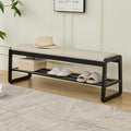 Uniclinens Wooden Shoe Rack Bench with Cushion, Solid Wood Narrow Entryway Bench 2-Tier, Long Shoe Storage Bench for Hallway Living Room, End of Bed Bench Bedroom(Black 47.2'')