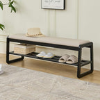 Uniclinens Wooden Shoe Rack Bench with Cushion, Solid Wood Narrow Entryway Bench 2-Tier, Long Shoe Storage Bench for Hallway Living Room, End of Bed Bench Bedroom(Black 47.2'')