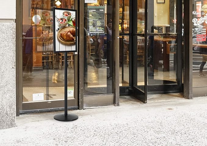 M&T Displays Sidewalk A-Frame + Floor Standing Poster Holder Bundle – 24x36” Outdoor Street SignPro & 18x24” Pedestal Sign Stand – Double-Sided Displays for Restaurant, Café, or Retail Ads