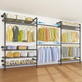 Timate F3 Plus Wall Mounted Clothes Rack Industrial Pipe Clothing Rack for Hanging Clothes, Heavy Duty Clothes Rack with Shelves, Expandable Garment Rack Wall Closet System, Black Pipe Closet Kit