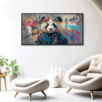 JEAWA Large Framed Canvas Wall Art, Black and White Panda Graffiti Street Art Pop Abstract Modern Paintings for Living Room Bedroom Study Office Inspirational Picture Home Decor 24x48 IN