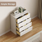 5 Wooden Drawer Dresser for Bedroom Storage, Modern Farmhouse Wood Chest of Drawers with Metal Handles, Wide Storage Cabinet for Closet, Living Room, or Entryway White