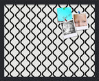 PinPix 21x17 Inch Cork Bulletin Board. This Decorative Framed Pin Board Comes with Black and White Waves Design and a Satin Black Frame. Ideal for Home Office Decor or Message Board (PinPix-194)
