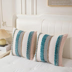 Boho Pillow Covers 18x18 Set of 2 for Couch-Modern Farmhouse Sofa Decorative Teal Throw Pillow Covers Textured Chenille Cushion Covers Outdoor Netural Bohemian Pillow Cases Square