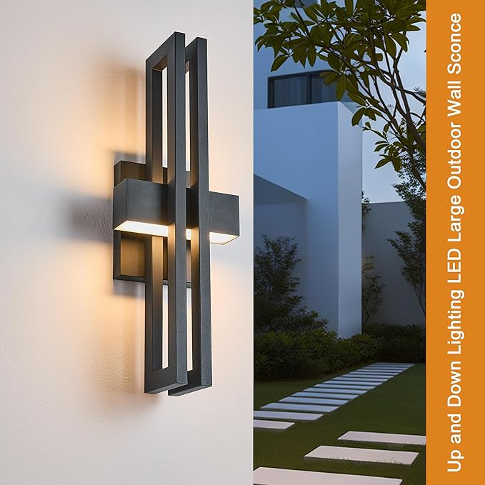 23Inch Large Modern Minimalist Outdoor Wall Light, IP65 Waterproof, 3000K Warm White, 2x15W Integrated LED, Textured Black Finish for Garden, Garage, Patio & Indoor Use