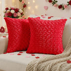 FUTEI Red Decorative Throw Pillow Covers 18x18 Inch Set of 2,Soft Solid Rose Swirl Textured Cushion Case,Valentine's Day Decor for Couch Living Room