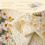 Exclusivo Mezcla Reversible Boho Quilts Queen Size, Yellow Bedspreads Lightweight Coverlet All Season Patchwork Quilt Bedding Set with Printed Floral Pattern (1 Quilt, 2 Pillow Shams)