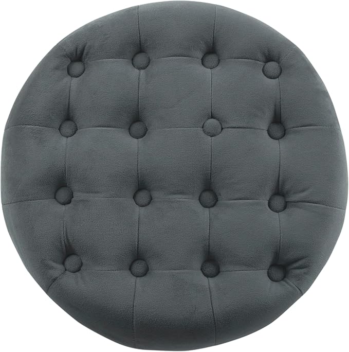 Homepop Home Decor | Upholstered Round Velvet Tufted Foot Rest Ottoman | Ottoman with Storage for Living Room & Bedroom | Decorative Home Furniture, Dark Gray Small
