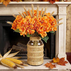 Kimura's Cabin 6pcs Artificial Silk Hydrangea Flowers with Stems Fake Hydrangea Bouquet for Home Table Centerpieces Wedding Party Halloween Decoration (Orange Yellow)