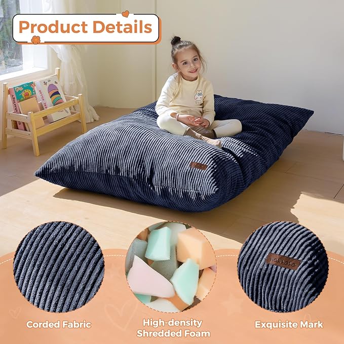 MAXYOYO 3 in 1 Kids Bean Bag Chair Bed, Convertible Chair Folds from Bean Bag to Lounger, Child Floor Sofa for Gaming, Reading, Floor Mattress with High-Density Foam Filling