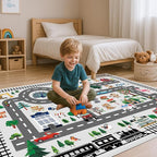 Baby Play Mat, Playroom Rug for Kids, Non Slip Washable Toddler Floor Mat, Car Rug for Kids Toy Cars, City Road Carpet for Playroom Bedroom Boys, Car Track Map Playmat - 3x5ft