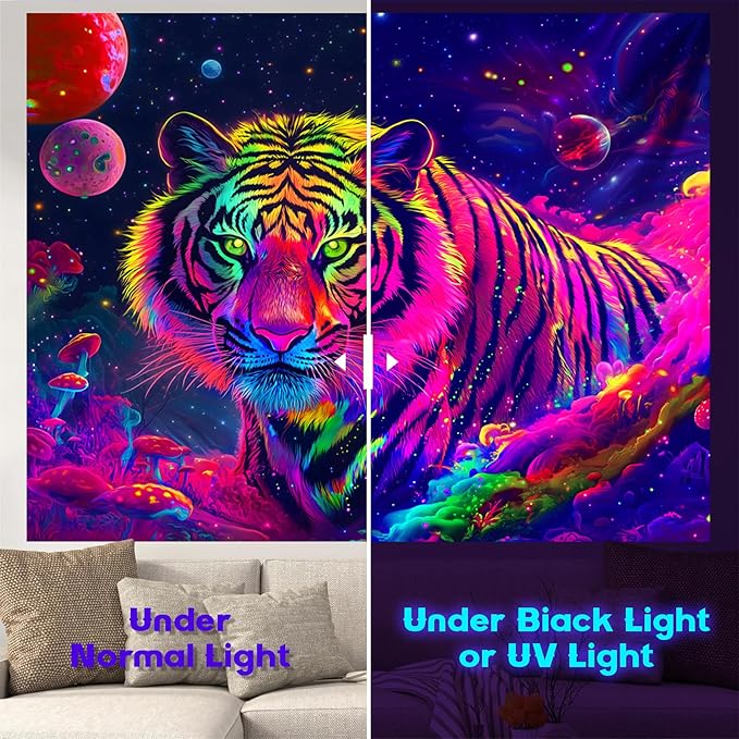 NYZE Tiger Space Tapestry for Bedroom, Glow in the Dark Room Decor Wall Tapestries, Cool Galaxy Planet Wall Hanging, Wall Hanging for Gamer Room Dorm Living Room 59in×51in