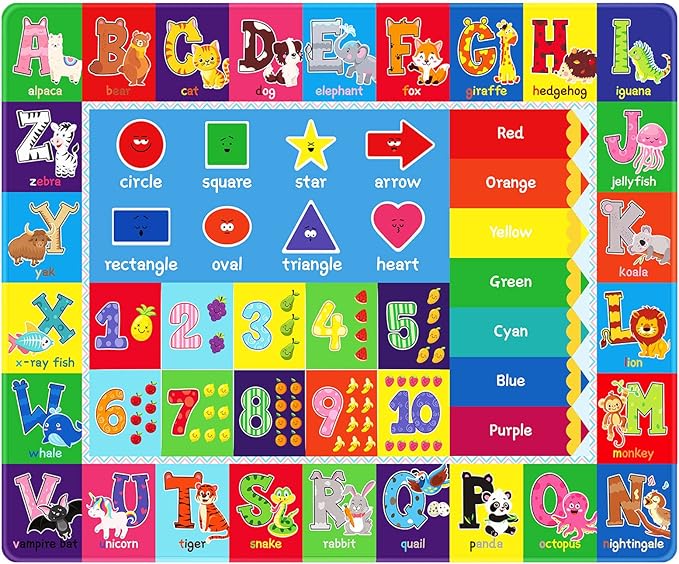 Baby Play Mat Kids Rug for Playroom, Floor Mat for Toddlers, Playtime Collection ABC, Numbers, Animals Educational Area Rugs for Kids Room Classroom ( 78.7X 59 Inch)