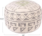 Creative Co-Op Boho Round Wool Blend Kilim Pouf with Geometric Design, Multicolor