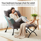 Lazy Chair with Ottoman, Modern Accent Chair with Lumbar Pillow, Dark Grey Sofa, Lounge Chairs with Folding Footrest, Oversized Supportive Chairs for Bedroom, Reading