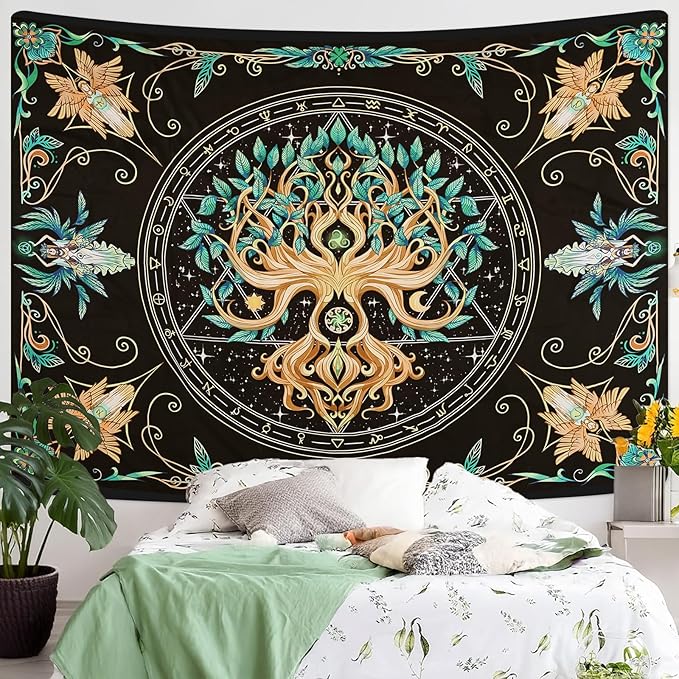 Natural Tree of Life Tapestry,Hippie Aesthetic Wall Tapestries, Psychedelic Aesthetic Decor, Large Tapestry for Bedrooms, Living Rooms, and Dorms-39.37x29.92 Inch