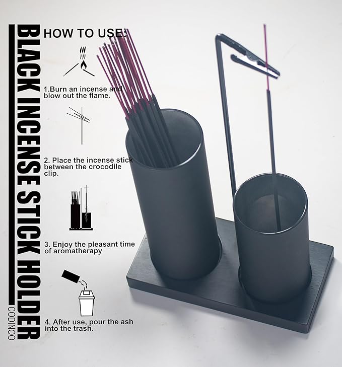 2 in 1 Incense Holder for Sticks,Glass Incense Burner Holder with Storage,Upside Down Incense Holder for Sticks with Glass Ash Catcher for Meditation Yoga Spa Room Home Decor[Full Black]