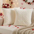 FUTEI Cream White Decorative Throw Pillow Covers 26x26 Inch Set of 2,Soft Solid Rose Swirl Textured Euro Pillow Shams,Valentine's Day Decor for Couch Living Room